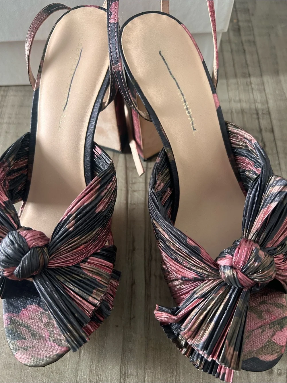 Loeffler Randall Knotted Pleated Slingback Heels in Pink and Black